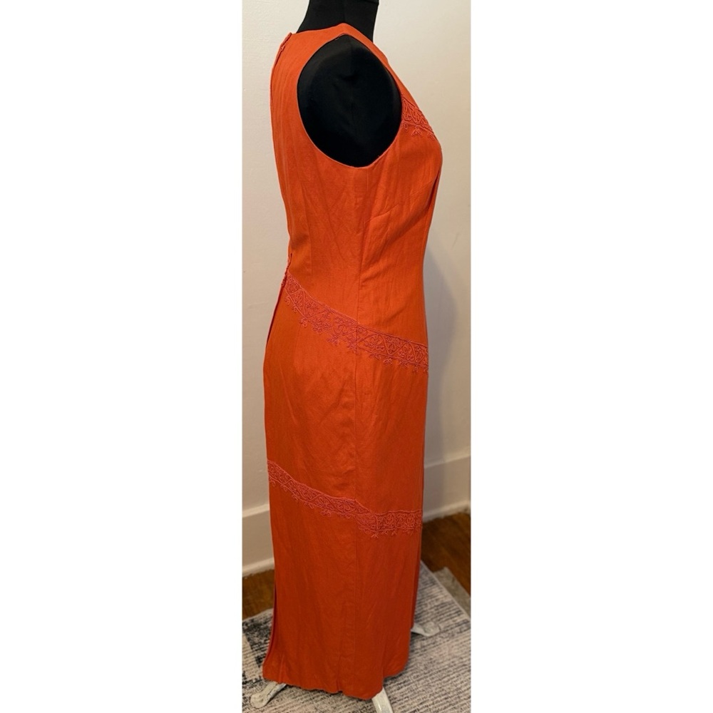 90’s Vintage ‘Donna Morgan’ Orange Linen Blend Sleeveless Sheath Maxi Dress - Picture 10 of 10